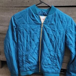 Cat & Jack Girls Teal Quilted Light Jacket With Sequin Dinosaur